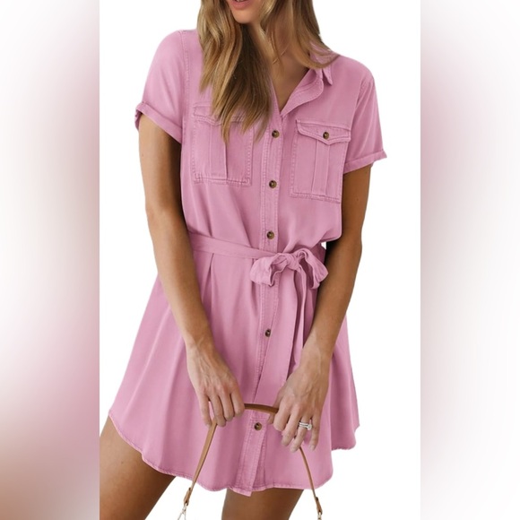 NWT Women's Casual Summer Button Down Shirt Dress Collar - Picture 4 of 7